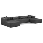 Meridian Furniture - Cube Upholstered Modular Sectional, Grey, 6-Piece: 2 Armless Chair, 2 Corner Chair, 2 Ottoman, Vegan Leather - Elevate your space with the luxurious Cube Vegan Leather Modular Sectional. This modular sectional exudes modern elegance, charm, and comfort making it a perfect addition to any contemporary living space. Its clean lines and cube shape are reminiscent of minimalist design, while the plush charcoal grey vegan leather upholstery adds a touch of luxury and sophistication. The chair's versatile construction and geometric aesthetic seamlessly integrate into various design styles, from sleek living rooms to chic home offices, embodying the essence of modern design and creating a sense of order and tranquility in your space.