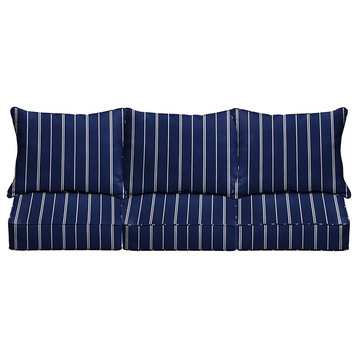 6 Pieces Outdoor Sofa Cushion, All Weather White/Blue Striped Polyester Cover