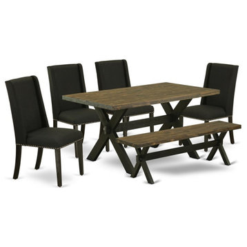 East West Furniture X-Style 6-piece Wood Dining Room Set in Black