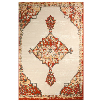 Distressed Bohemian - Persian Moroccan Oriental Area Rug, Peach, 3'6"x5'6"