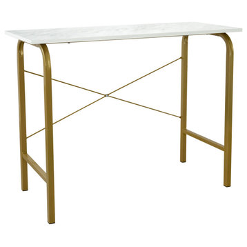 40" Home Office Computer Desk, Marble/Brass