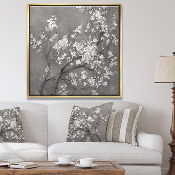 Designart White Cherry Blossoms I Traditional Framed Artwork, Gold, 30x30