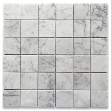 Square Mosaic Polished Tile Carrara White Marble Venato Carrera 2x2, 1 sheet