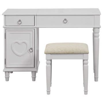 Bedroom Vanity Table with Stool Set, White