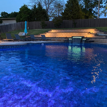 Custom Lagoon shaped polymer vinyl liner pool with Multi-level Waterfall