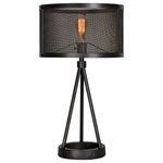 Renwil - Livingstone Table Lamp Table Lamp - With inspiration from the Industrial Age, the forms and finishes of this decorative table lamp keep your factory-style room at the forefront of design trends. The traditional tripod base and circular mesh-metal shade are framed in steel and finished in black. Enhance the lamp's vintage essence by installing an Edison-style bulb. Bulb not included.