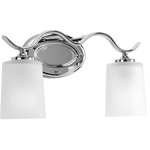 Progress Lighting - Inspire Collection 2-Light Bath Light, Polished Chrome - Harkening back to a simpler time, the Inspire Collection freshens traditional forms with flowing lines. Chrome oval metal arms gracefully breeze over and support etched glass shades. Uniquely designed two-light fixture can create different looks as its versatility allows it to be mounted up or down.