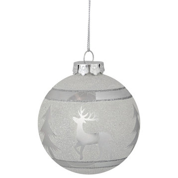 3.5" White and Silver Glass Christmas Ball Ornament