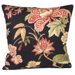 Studio Design Interiors - Jardin Noir Petite 90/10 Duck Insert Pillow With Cover, 16x16 - This great accent pillow is sharp and sofisticated with beautiful flowers in deep reds and apple green bursting out of a field of black linen. Finished perfectly with a black cotton back.