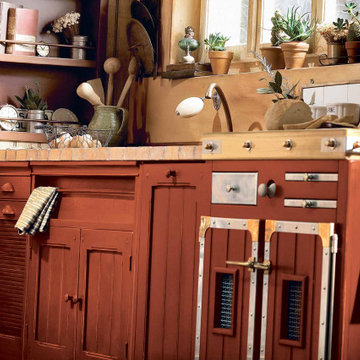 Terracotta Brown Kitchen Cabinets Louvered & Shiplap Style By Darash