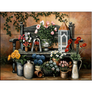Tile Mural, Flower Bench by John Zaccheo