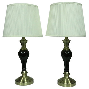 Urbanest Set of 2 Lincolnshire Table Lamps, Black With Ivory Pleated Shades