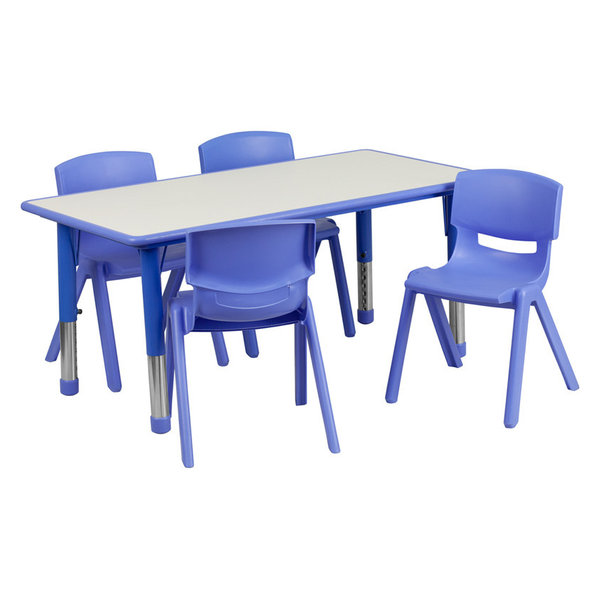 23.625''Wx47.25''L Blue Plastic Height Adj. Activity Table Set, 4 Chai