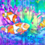 Artwork On Tile - Ceramic Tile Mural Backsplash, Clown Fish by Tom duBois, 17"x12.75" - 4.25" Tiles