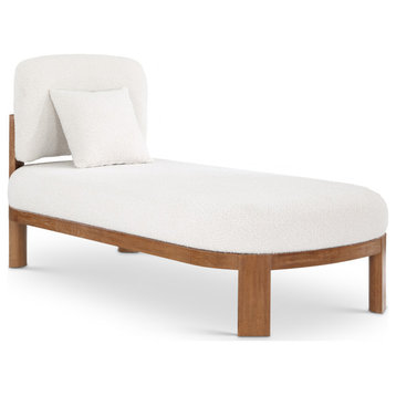 Maybourne Boucle Fabric Upholstered Chaise/Bench, Cream, Walnut Finish