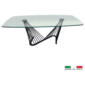 Valencia Dining Table, 15mm Beveled Starfire Glass Top, Anthracite Steel