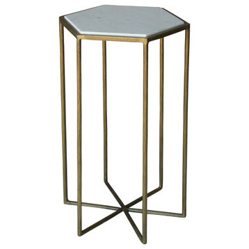 Geometric Gold And White Marble Side Table