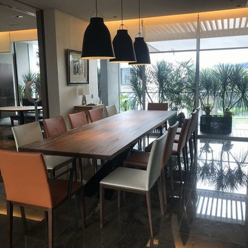 Monkey Pod Table with Custom Modern Metal Base