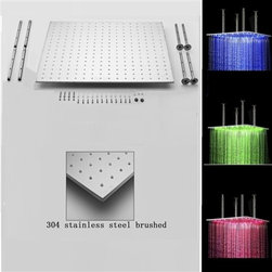 31"x16" Stainless Steel RGB Multi Color Water Powered Led Showerhead - Showerheads And Body Sprays