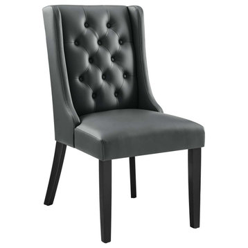 Baronet Button Tufted Vegan Leather Dining Chair, Gray