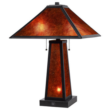 Benzara BM282161 24" Elegant Mica Table Lamp With Night Light, Pull Chain Switch