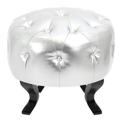 Pouf Ottoman Round - SILVER/RHINESTONES - Floor Pillows And Poufs