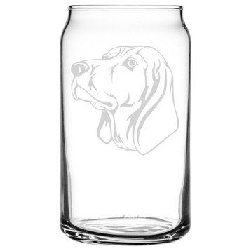 Black and Tan Coonhound Dog Themed Etched All Purpose 16oz. Libbey Can Glass