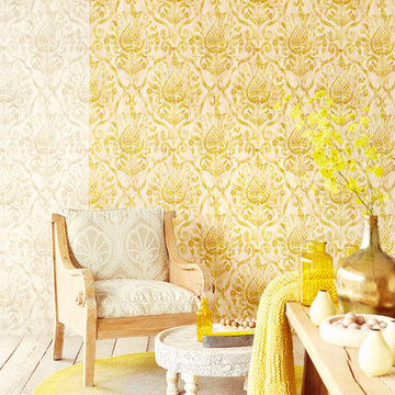 Argos Golden Green Damask Wallpaper