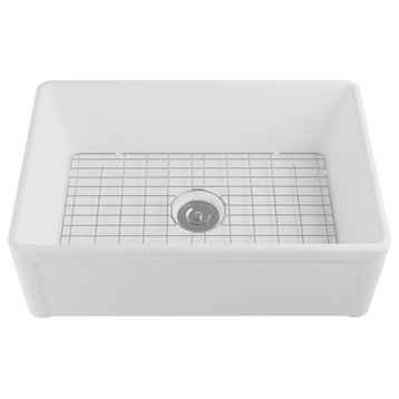 30" x 20" Farmhouse Kitchen Sink Ceramic Single Bowl With Sink Grid and Strainer