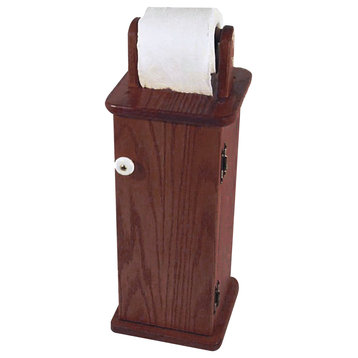Amish Made Oak Free Standing Toilet Paper Holder, Earth Tone Stain