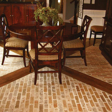 Dining room brick floor .