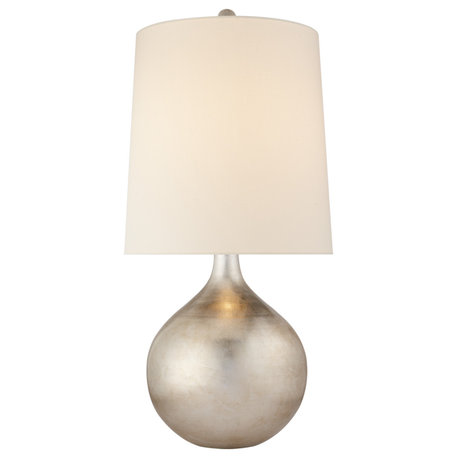 Warren Table Lamp in Burnished Silver Leaf with Linen Shade