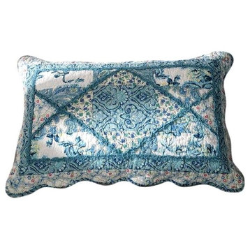 Tache Petal Dance 100% Cotton Floral Blue Quilted Pillow Shams, King