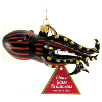 Black & Orange Squid - 1 Ornament 2 Inch, Glass - Ornament Deep Sea Ocean 14973