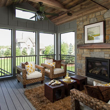 screen room and fireplace