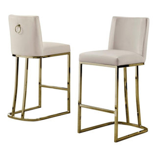 Velvet Counter Height Chairs in Black Velvet and Gold Chrome Set of 2 Contemporary Bar Stools And Counter Stools by Homesquare Houzz