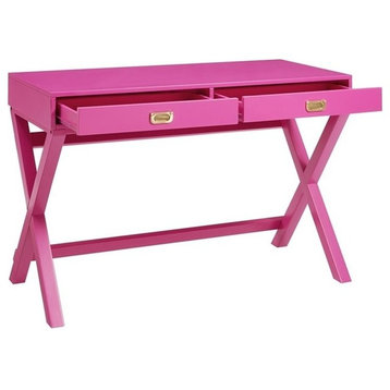 Linon Peggy Wood Two Drawer Writing Desk in Pink