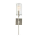 Effimero 1-Light Wall Vanity Corridor Sconce With Clear Glass, Brushed Nickel