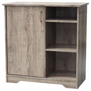 Pamela Rustic Accent Cabinet With Hidden Storage and Open Shelves, Oak Wood