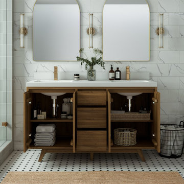 Madison Teak 60 Double Bathroom Vanity in Golden Teak with 2" White Quartz