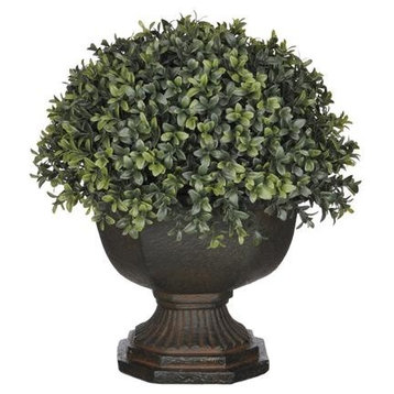 Artificial Half-Ball Boxwood Topiary in Brown Garden Urn