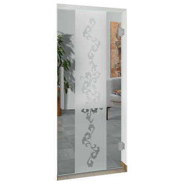 Swing Glass Door, Floral Design, Non-Private, 28"x80" Inches, 5/16" (8mm)