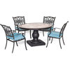 Monaco 5-Piece Patio Dining Set, Blue With 4 Cushioned Dining Chairs