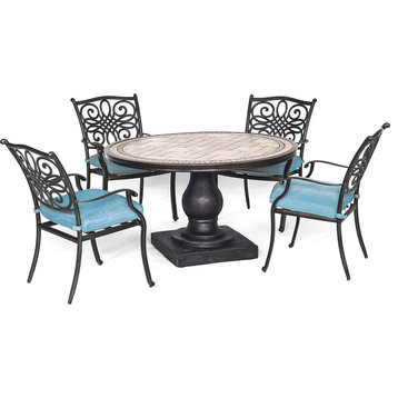 Monaco 5-Piece Patio Dining Set, Blue With 4 Cushioned Dining Chairs