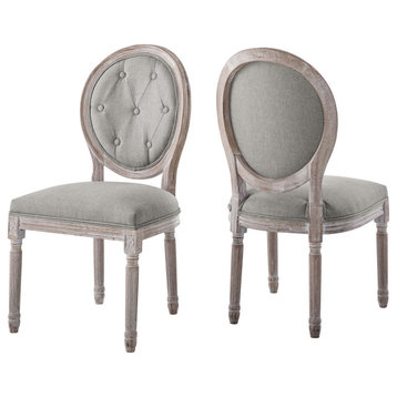 Arise Vintage French Upholstered Fabric Dining Side Chair Set of 2, Light Gray