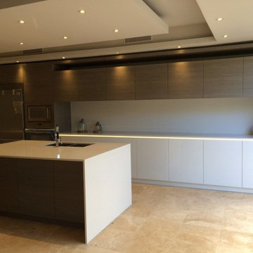 Kitchen - White gloss acrylic & textured grey melamine doors
