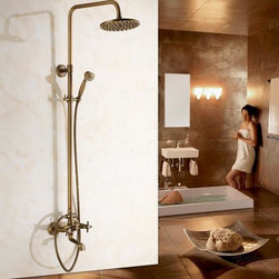 Antique Brass Tub 8 inch Shower Head + Hand Shower Shower Faucet - TSA003 - Tub And Shower Faucet Sets
