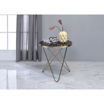 Valora End Table, Black Glass And Champagne