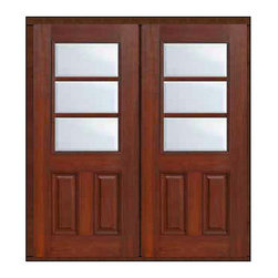 Prehung Double Door 80 Fiberglass 2 Panel 1/2 Lite 3 Lite SDL Glass - Front Doors