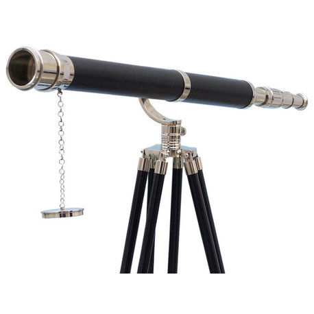 Floor Standing Chrome- Leather Galileo Telescope 65''- Nautical Decor- Nautical